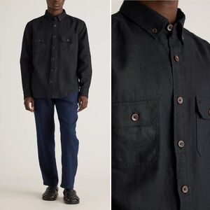 Quince Mens Linen Utility Shirt XL Black Minimalist Casual Classic Quiet Luxury